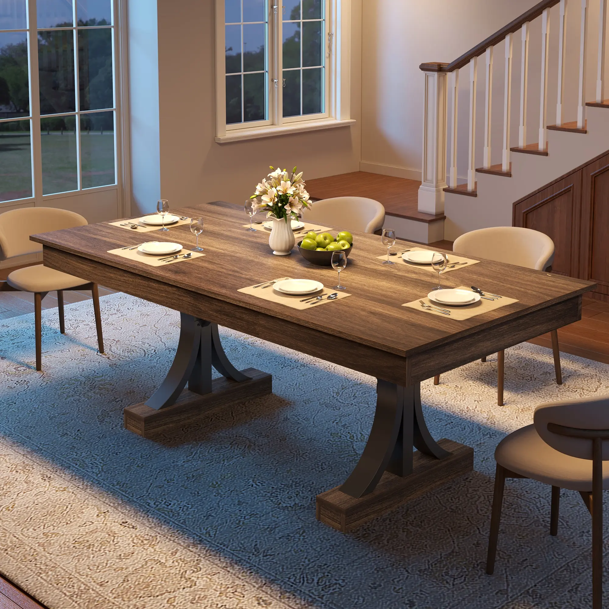 70.87" Wood Dining Table for 6-8 – Farmhouse Rectangular Kitchen Table with 2 Large Drawers, Thick Top & Sturdy Frame, for Big Family, Dinette, Office