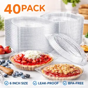 40 Pack 6" Disposable Pie Containers – Clear Plastic Dessert Containers with Hinged Locking Lids, Round Clamshell Takeout Boxes for Pie, Flan, Doughnut, Cookies, Salad, Fruit