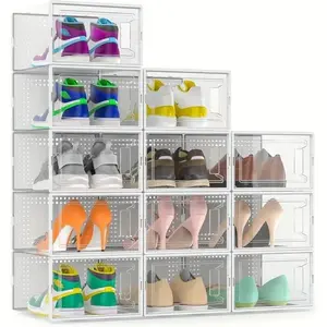 12-Piece Stackable Shoe Storage Containers, Transparent Overlapping Shoe Boxes, Dust-Proof Moisture-Resistant Space-Saving