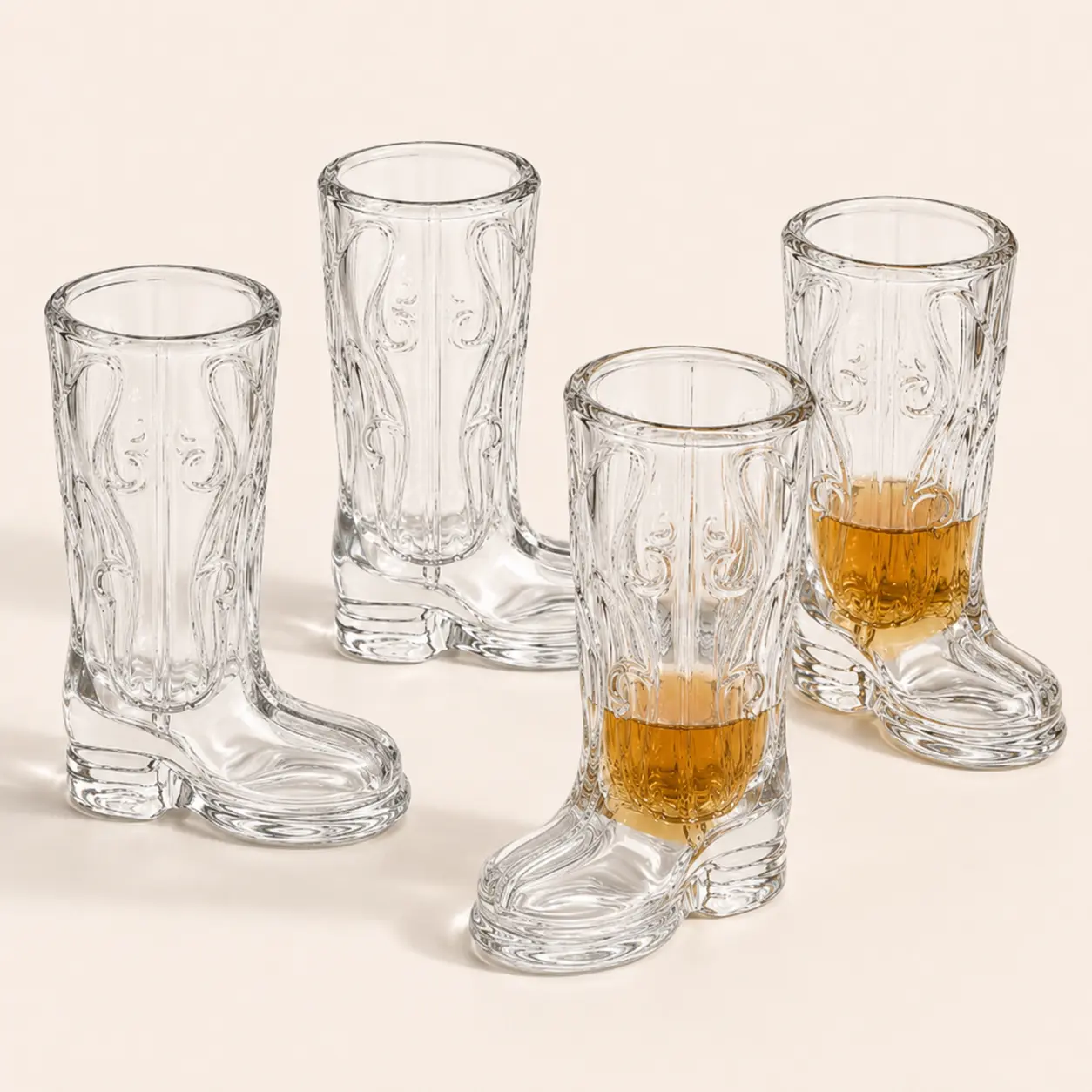 Real Glass Cowboy Boot Shot Glass Set   Western Whiskey Cups for Parties, Home Bar & Unique Gifts