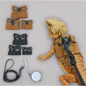 Premium lizard leather stainless steel harness leash set, adjustable outdoor reptile pet supplies