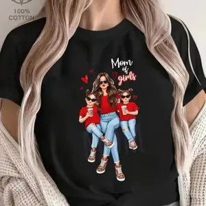 Cotton Short Sleeve TShirt for Girls with Cartoon Print Y2K Style Crew Neck Polyester Perfect Mother's Day Gift