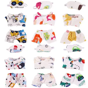 Soft Comfortable Cartoon Print Sleepwear Eye Mask Set for 17cm Labubu Dolls, Includes Top Pants and Eyemask, Perfect Christmas Gift, Doll Clothing Set