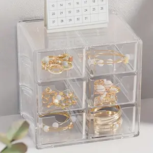 Transparent acrylic storage box, large-capacity desktop transparent display stand, storage box with 6 drawers, suitable for cosmetic storage, stationery storage box, jewelry box, multi-functional windowed storage solution, Valentine's Day gift.