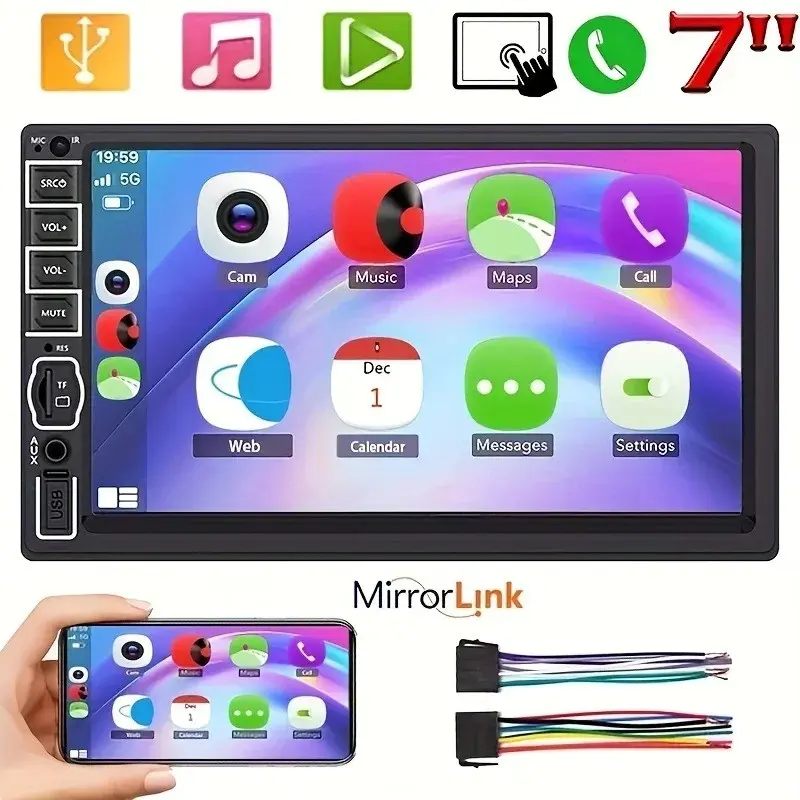7 Inch HD Touchscreen Car Mp5 Player, Dual Core Universal, Phone Mirror Screen Casting, Easy Navigation, Convenient Driving Companion, Car Media Player
