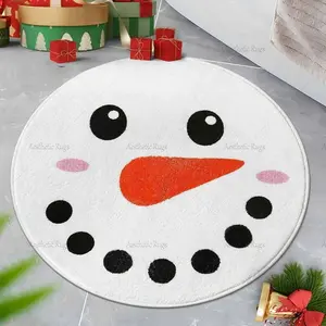 Circular Bath Mat, Cute Snowman Plush Rug, Christmas Festival Decor, Soft Comfortable Foot Pad for Bathroom Living Room Bedroom