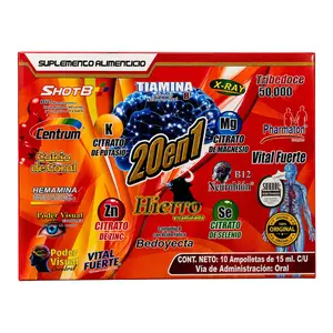 Bebible 20 en 1 Multivitamin with 10 Botellas de 15 ml - Energía, Vitalidad, Antioxidantes for Enhanced Immune System, Edible Healthcare Supplement - Dietary, Zinc, Bathroom, Supplements