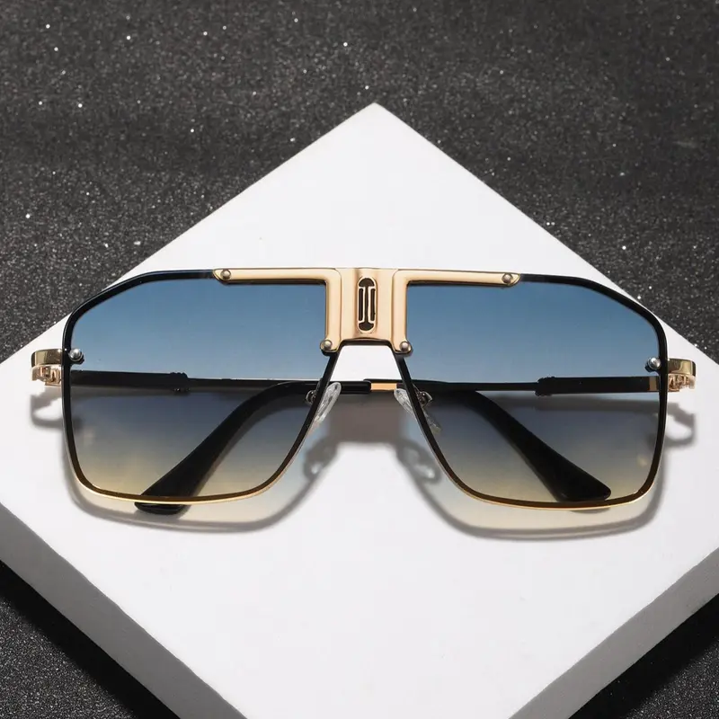 Unisex Retro Business Style Metal Frame Square Sunglasses, Trendy Vintage Sunglasses, Fashionable Frames Sunglasses, Stylish Sunglasses, Colorful Lenses, Fashion Eyewear for Daily Use & Outdoor Activities