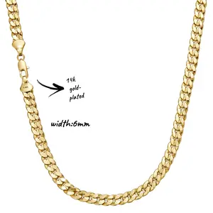 6mm 14K Gold Plated Embossed Chain Necklace, 20 & 24 Inch Textured Link Chain for Men and Women