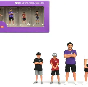Kaido and Sons V2 4 Piece Diecast Figure Set "Kaido House" for 1/64 Scale Models by Mini GT - Collectible Figures in Purple Box