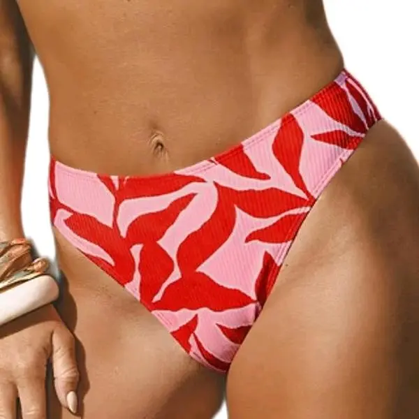 Cupshe Women's Bright Pink Patterned Bikini Bottom, Stylish Swimwear with a Comfortable Fit for Beach Days, Bright Pink Patterned Bikinis Bottoms, Beach Wear, Printed, Snug Fit