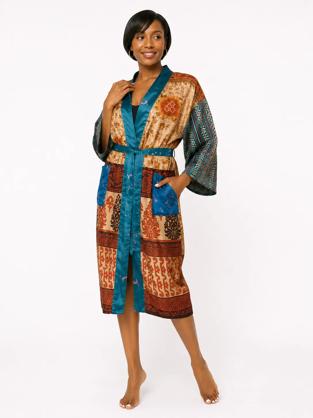 Journey On by Avian | Boho Kimono | Silk Sari Cover Up | Lightweight Layer | Maxi Length | One Size Fits S-XL | Listing 10