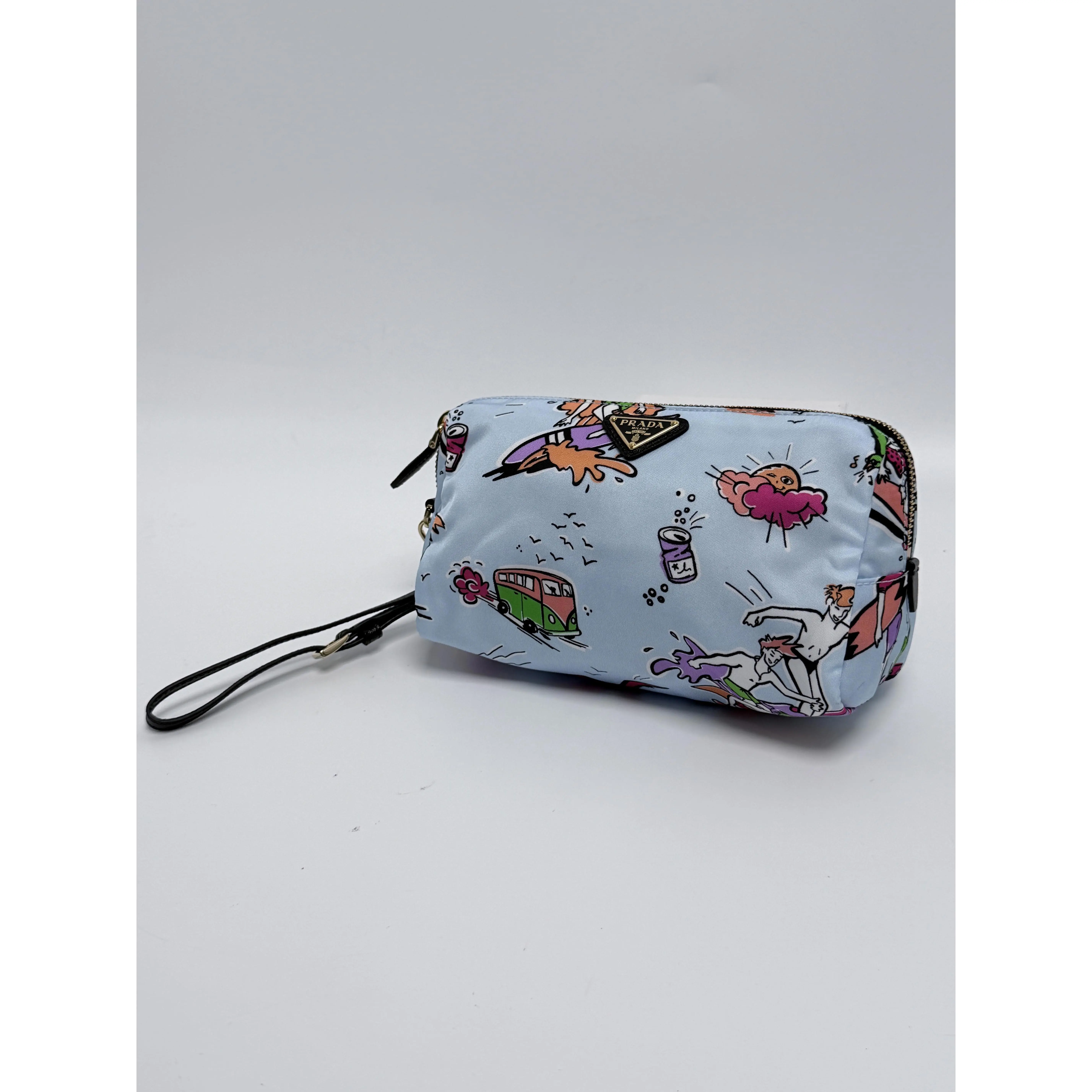 Pre-owned PRADA Nylon Small Leather Goods Tessuto Stampato Surf Print Wristlet Cosmetic Pouch JD365PR