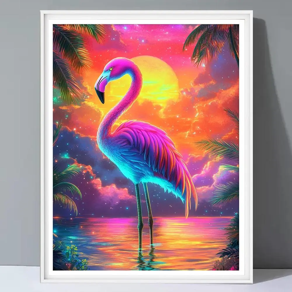 Flamingo Pattern DIY Diamond Arts Colorful Painting Kit without Frame, Full Round Drill Diamond Painting Kit, Wall Art Decor for Home Living Room Bedroom