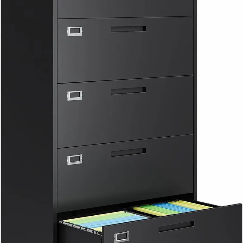 5 Drawer File Cabinets for Home Office, Metal Filing Cabinet with Lock, Black Locking File Caninet Five Drawer, Office Storage Caninets Steel Cabnet for Letter/Legal/A4/F4-Assembly Required