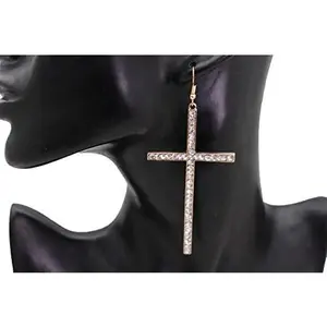 Women Fashion Jewelry Hook Earrings Set Big Gold Metal Cross Religious Style Female Casual Elegant
