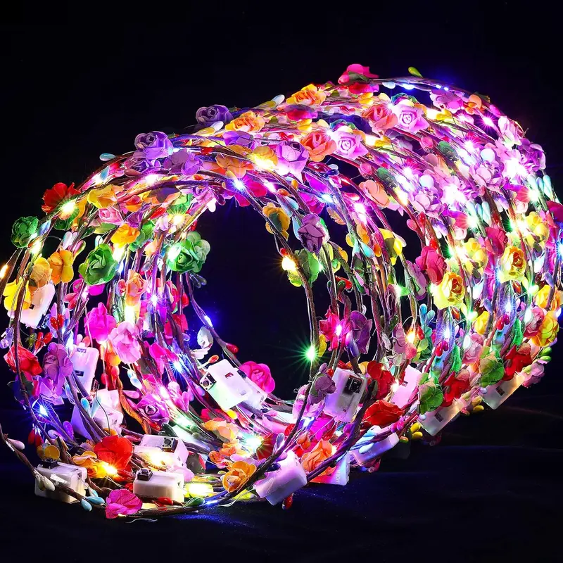MICRENCY 30-Piece Unisex Light Up Headdresses - 28x28cm Silk Flower Sparkle Light-Sensing Headbands, 0.65kg Hair Accessories with Compact Yet Impactful Energy-Efficient LED System & Battery Pack for Birthday, Doorways