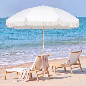 LAUSAINT HOME 8ft Boho Beach Umbrella, UPF 50+ Sun Protection Outdoor Patio Umbrella with 8 Fiberglass Ribs, Rust-Resistant Frame for Garden, Poolside, Lawn, Backyard，outdoor umbrella，summerwins