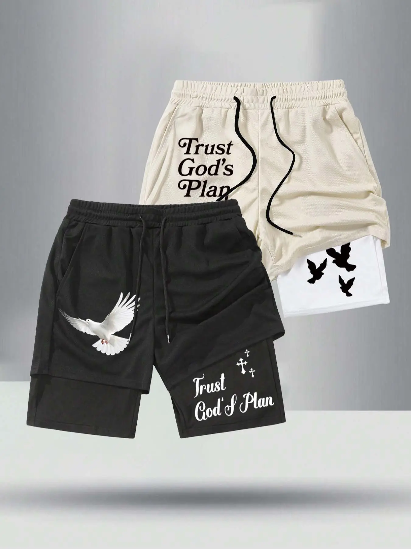 Tiktok Faith Street Fit Graphic Print Shorts, Trust God's Plan Print, & Light Two-Piece, Summer Casual Style, Spirituality Trend, Bird