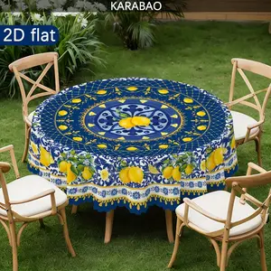 1pc Mediterranean Style Lemon Pattern Round Tablecloth, Home Decor, Outdoor Tablecloth, Picnic Accessory, Indoor and Outdoor Use