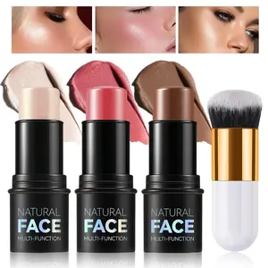 Highlighter Stick Cream Blush Stick Bronzer Contour Stick Makeup,3 PCS Cream Contour Kit with Contour Brush,Long Lasting & Professional Highlighters Makeup Stick for Beginner-Set B springtok