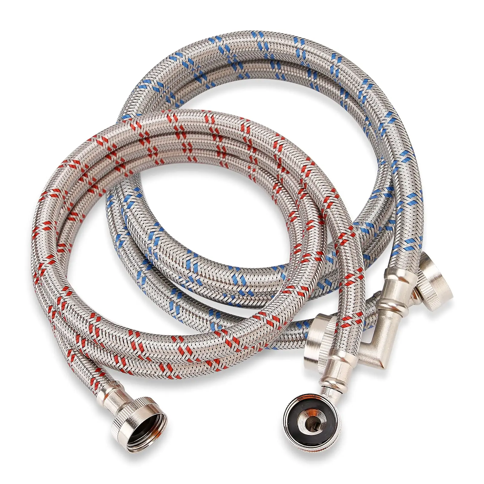 Stainless Steel Washing Machine Hoses With 90 Degree Elbow  Burst Proof Hot And Cold Water Connection Inlet Supply Lines For Washer 5ft