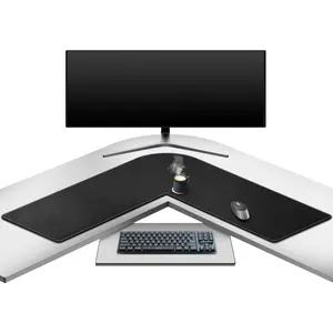L-Shape Desk Pad, (38"+38) x 13" Large PU Leather Corner Desk Mat Blotter, XXL Large  Gaming  Pad, Desktop Protector for  Keyboard  Office (Black)