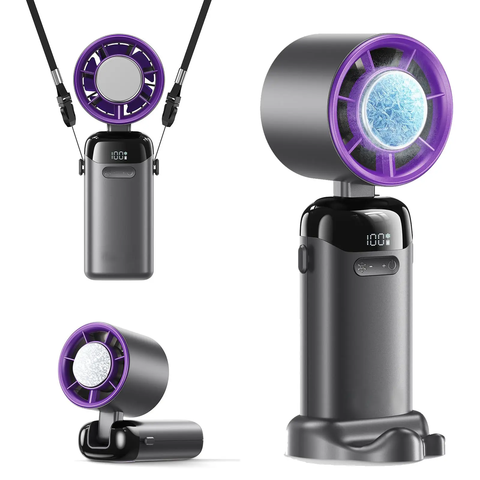 4-in-1 Handheld Portable Cordless Turbo Fan - Cool Office Desk Gadgets, Mini Sized Compact Form, 200 Adjustable Speed Settings, 21000 RPM, Digital Display, 120° Rotatable, USB Rechargeable 15H Battery, 1-Second Sleep Mode Cooling, for Travel & Office Use