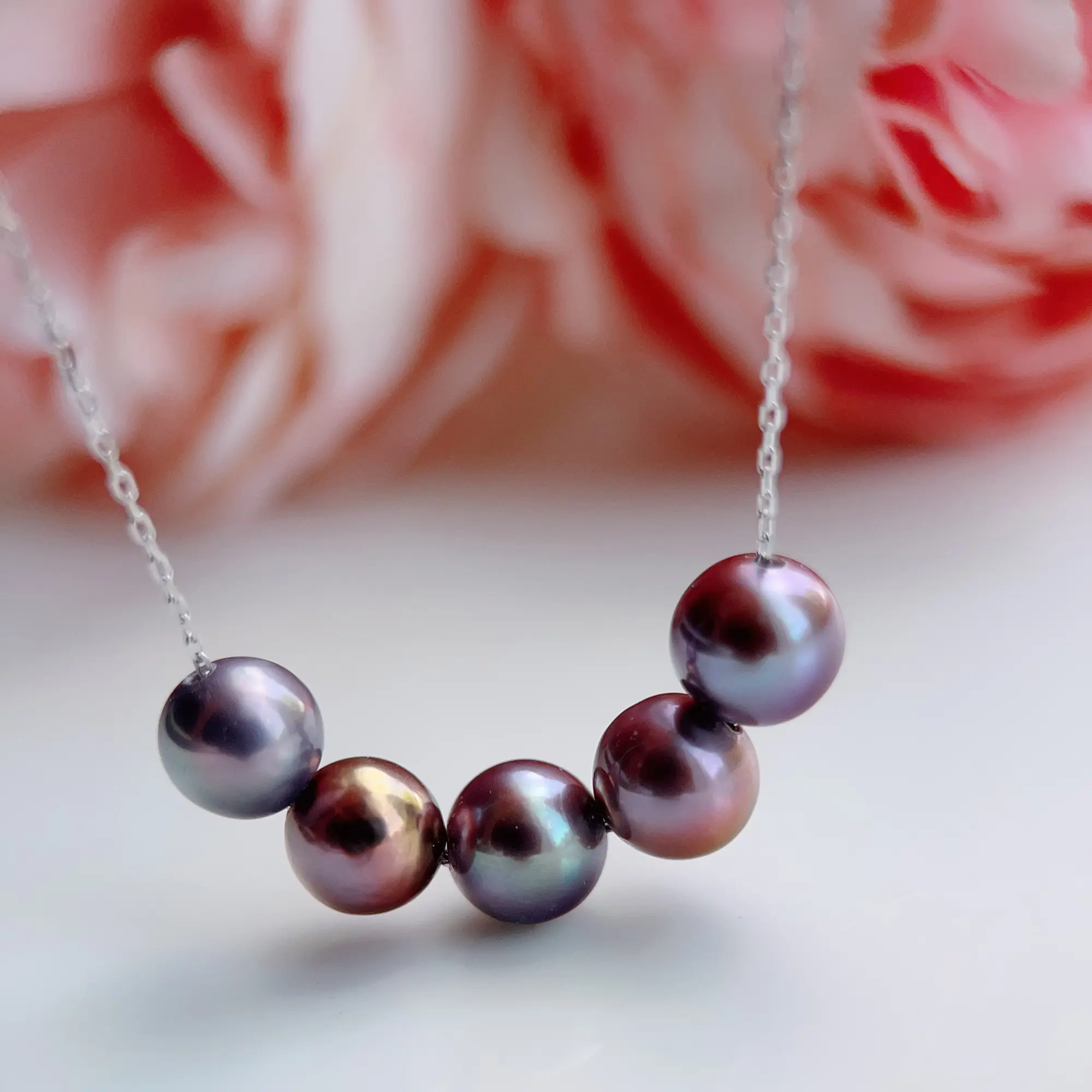 Piswency Genuine Pearls Smile Necklace, Freshwater Pearls in Natural Purple Color 925 Sterling Silver Chain Necklace, Handmade Jewelry Gift for Her