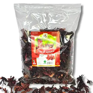 Nicomex - Hibiscus Flower - 14 oz bag of dried Hibiscus Flowers, for Hot & Iced Tea or Fresh water. Whole Flowers and Petals. Flor de jamaica para preparar té o agua fresca. Bolsa con 14 onzas.