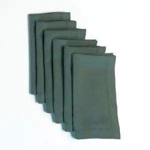 Rickion Natural Bamboo Linen, Hemstitched Dinner Napkins Set of 6  - 18" x 18" - Eco Friendly - Washable