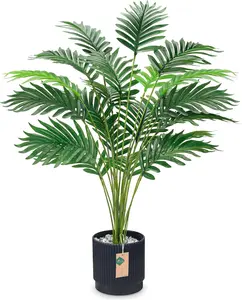 Der Rose 28'' Large Artificial Palm Tree, Fake Tropical Faux Plant with Black Pot, Decorative Indoor & Outdoor Home Decor for Bathroom, Porch Garden Decoration