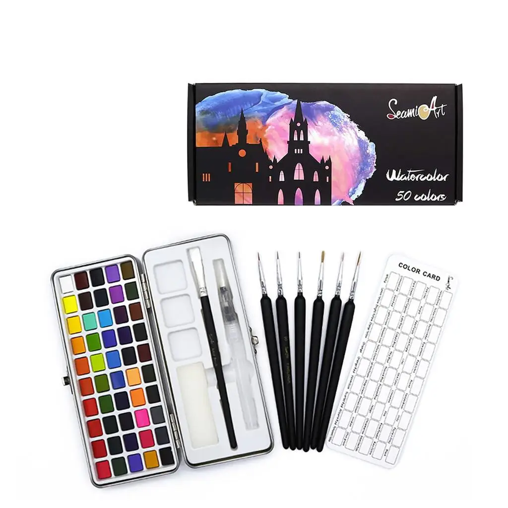 50 Color Watercolor Paint Set With Painting Brushes (1 Set), Watercolor Painting Set, Art Supplies For Home School Students