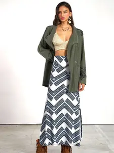 Brushed Knit Foldover Side Slit Maxi Skirt - Minimalist Design with Chevron Pattern for Versatile Wear peace lily pant Boho Floral High Waist Maxi Skirt casual style