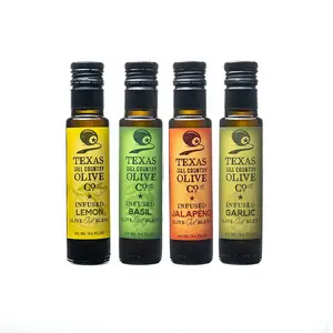 Texas Hill Country Olive Co. Infused Olive Oil Mini Gift Set - 4 Bottles of Lemon, Garlic, Basil & Jalapeño Flavored Extra Virgin Olive Oil - Gourmet Gifts for Food Lovers