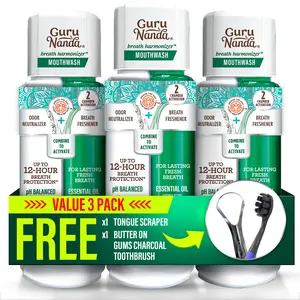 GuruNanda Dual Barrel Breath Harmonizer Mouthwash - Alcohol & Fluoride Free - Wild Mint Flavor, 3 Pack