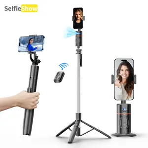 64'' tripod & AI Auto face tracking phone holder, 360° Rotating AI Smart Face Tracking Phone Shooting Stand, no app, gesture control. Compatible with iPhone and Android, suitable for video content creators
