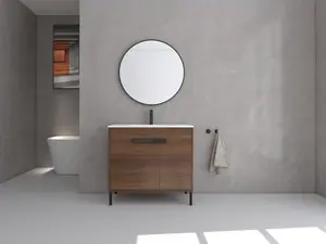 360 stand 36 in. Single Sink Vanity with KD Pack, Plywood Base, SMC Top, Pre-Drilled Hole, No Faucet - Natural Wood Plywood Construction