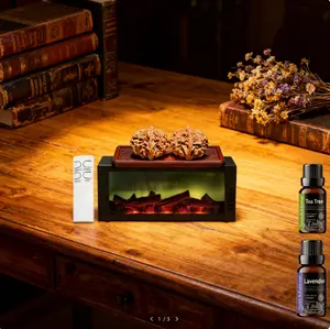 Flame Aroma Humidifier with 7-Color LED & Remote Control, Large Capacity with Massage Hand Ball for Bedroom, Desk