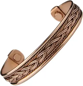 Pure Copper Magnetic Bracelet - Solid Copper Cuff Bangle - Braided