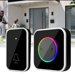 Wireless Doorbell, Easy installation, Waterproof, Adjustable Volume, 45 Chimes, Colorful LED, 1000Ft Range, Black