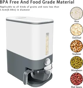 22-25 Lbs Rice Dispenser, Large Cereal Dry Food Storage Containers with Measuring Cup,BPA-Free Household for Kitchen Pantry Organization-Grey