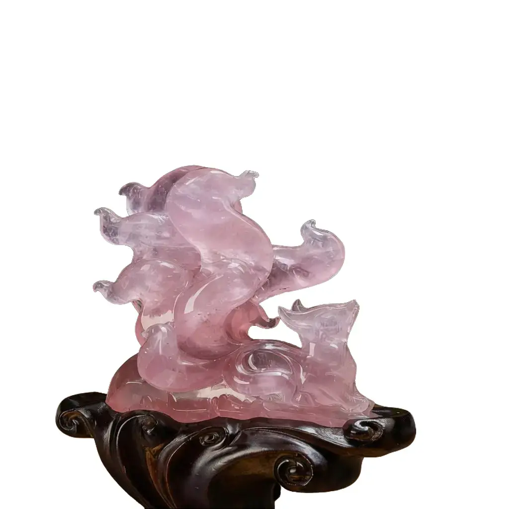 Natural Crystal 9-Tailed Fox Carving Ornament - Oriental Desk Collectible Craft for Love & Spiritual Healing