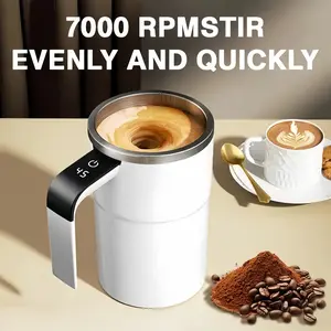LED digital display temperature automatic magnetic stirring cup, Coffee, rechargeable wireless 12oz large capacity with cover leakproof, splash proof, silent high-speed mixing caked free food grade liner easy to clean no res