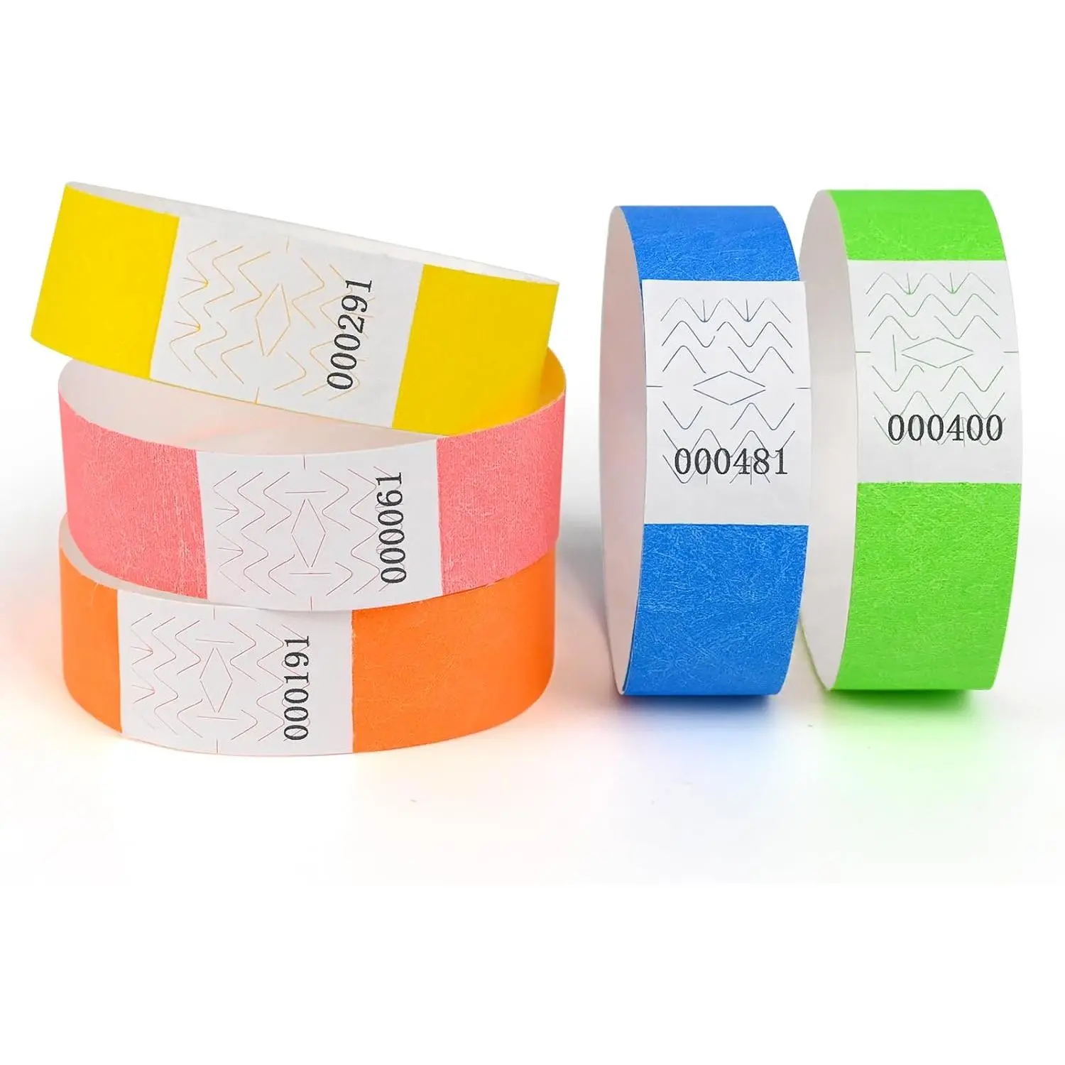 Neon 500 count Wristbands, 1-500 Consecutive Numbers, 5 Neon Colors,  Tearproof Wrist Straps Admission Bracelets Tickets, 100 count per Color
