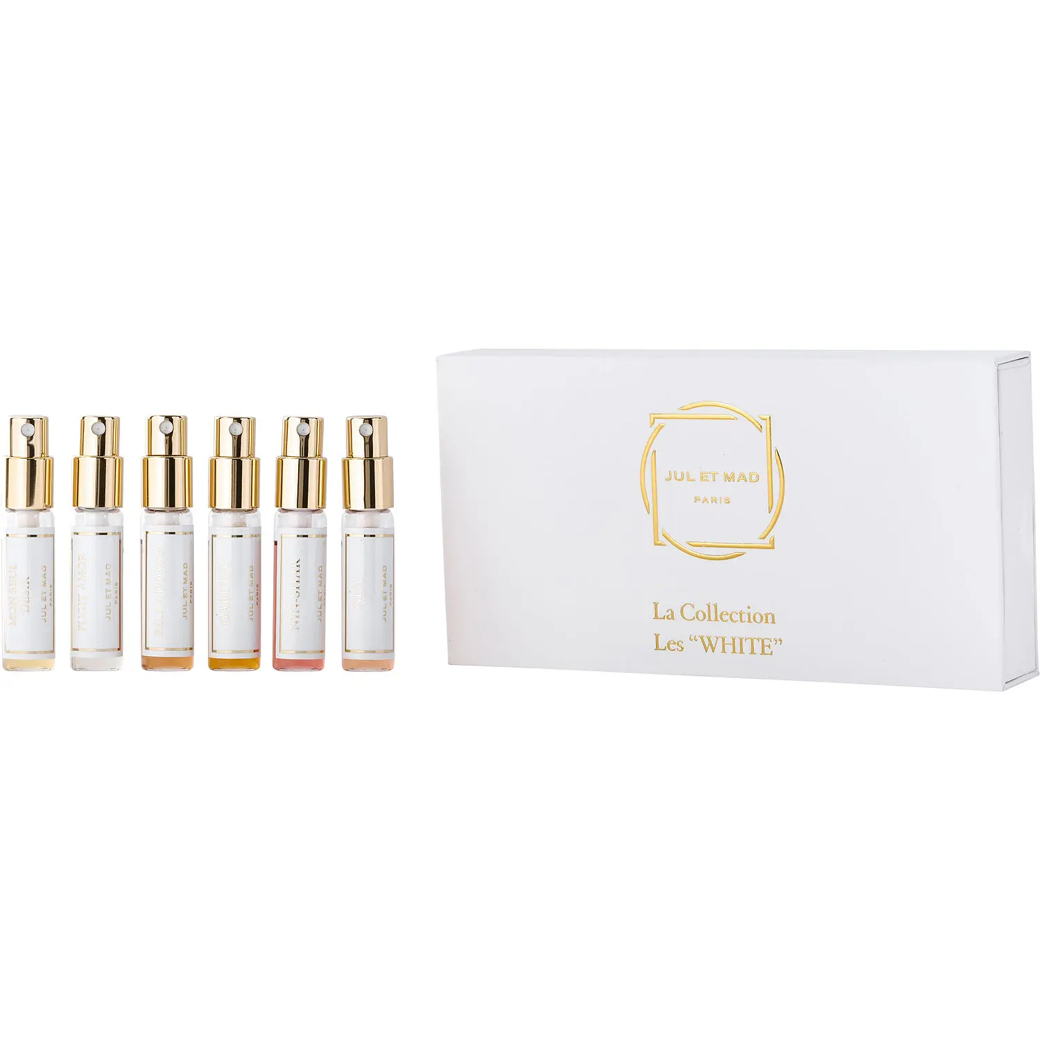 Jul Et Mad Variety Set-6 Piece Discovery Set Les White With Bella Donna & Fugit Amor & Garuda & Mon Seul Desir & Nea & Nin-Shar And All Extrait De Parfum Spray 0.24 Oz Minis For Unisex