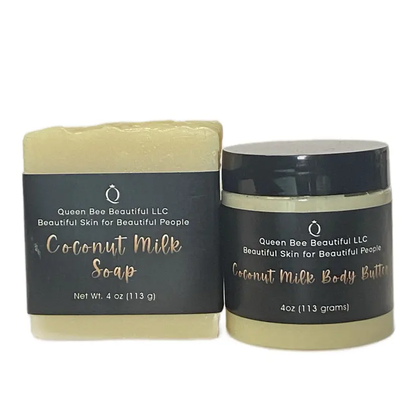 Organic Coconut Milk Soap & Body Butter Set with Shea Butter - Gentle Vegan Body Care & Moisturizer for Sensitive, Eczema-Prone Skin, Includes Soap Saver, Vitamins, Moisturizing, Cracked Heels, Non Toxic