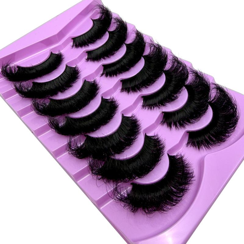 7 Pairs Natural Looking Thick & Fluffy Faux Mink 3D Eyelashes, Russian Volume Lashes Drama Messy Mink Eyelashes, Smart Long Winged Fox Eye Lifting & Lengthening Eyelash Extension Kit, Full Lash Strip Reusable For Daily & Party Use
