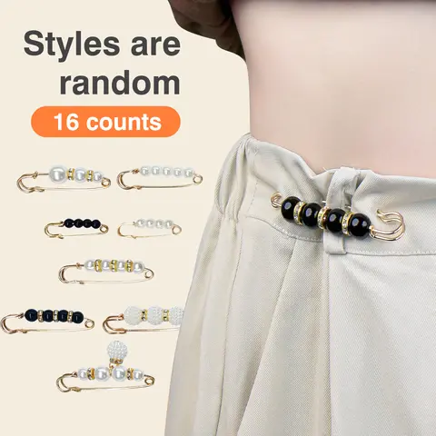 Women's 16-Count Elegant Fashion Faux Pearl Brooch Pins - Adjustable Clips, Easy-to-Use No-Sew Apparel Accents, Versatile for Ceremonies, Sweaters, Shawls, Cardigans, Pant Tighteners