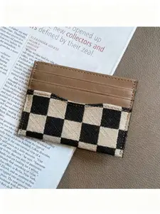 Black Card Holder - Women's Ultra-Thin Mini Canvas Credit Card Holder Wallet with Black and White Checkered Design | Elegant and Luxurious Fashion Accessory, Suitable for Daily Use, Parties, Weddings, Travel | Eid al-Fitr and Eid al-Adha Gift